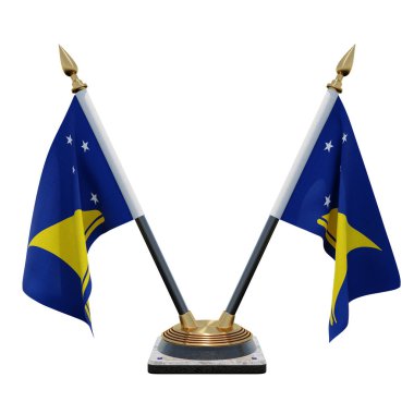 Tokelau 3d illustration Double V Desk Flag Stand