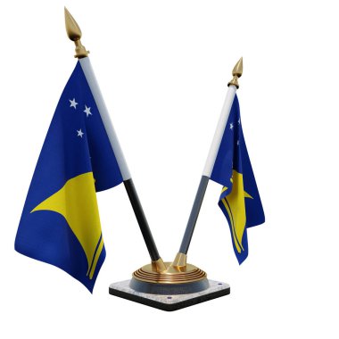 Tokelau 3d illustration Double V Desk Flag Stand