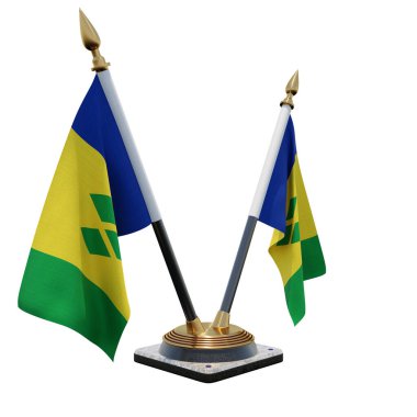 Saint Vincent and the Grenadines 3d illustration Double V Desk Flag Stand