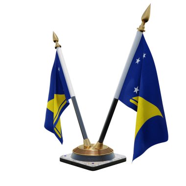 Tokelau 3d illustration Double V Desk Flag Stand