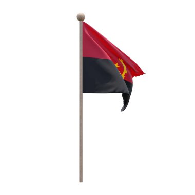 Angola 3d illustration flag on pole. Wood flagpole