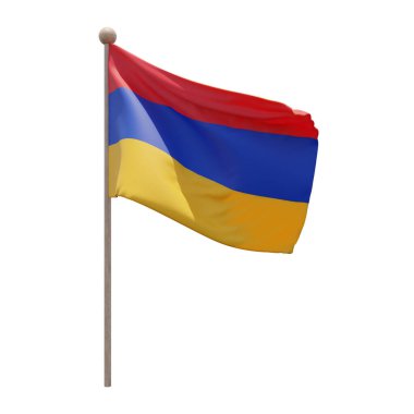 Armenia 3d illustration flag on pole. Wood flagpole