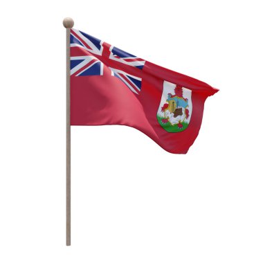 Bermuda 3d illustration flag on pole. Wood flagpole