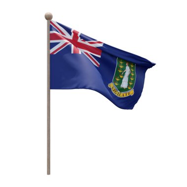 British Virgin Islands 3d illustration flag on pole. Wood flagpole
