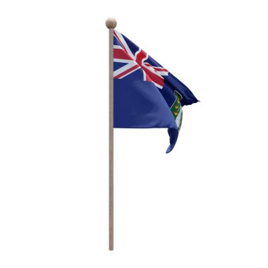 British Virgin Islands 3d illustration flag on pole. Wood flagpole