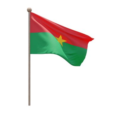 Burkina Faso 3d illustration flag on pole. Wood flagpole
