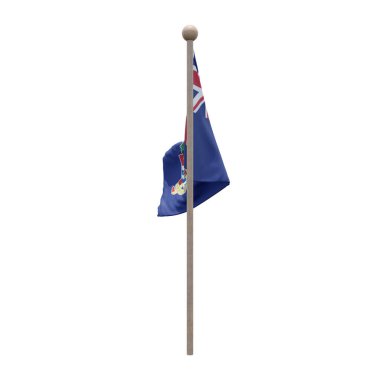 Cayman Islands 3d illustration flag on pole. Wood flagpole