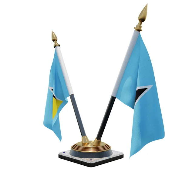 Saint Lucia 3d illustration Double V Desk Flag Stand