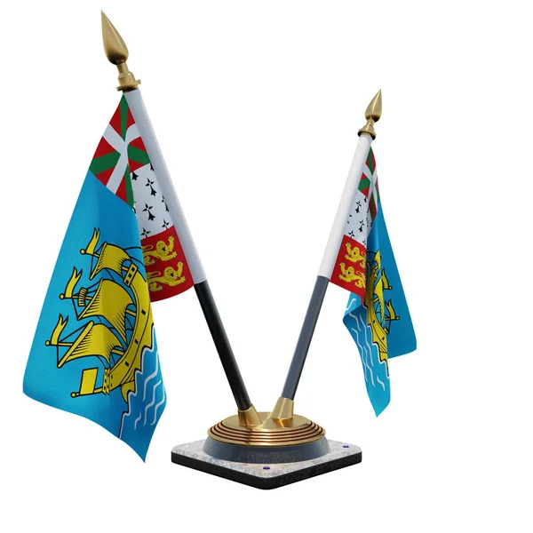 Saint Pierre and Miquelon 3d illustration Double V Desk Flag Stand