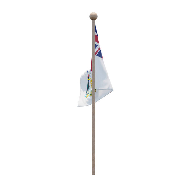 British Antarctic Territory 3d illustration flag on pole. Wood flagpole