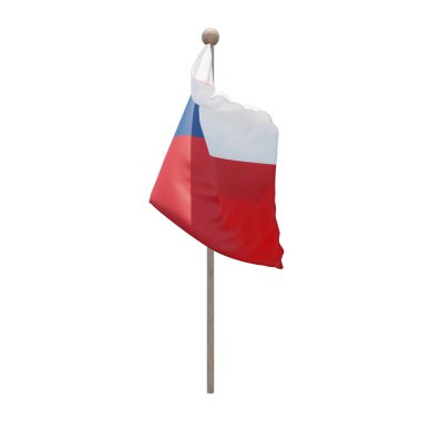 Czech Republic 3d illustration flag on pole. Wood flagpole