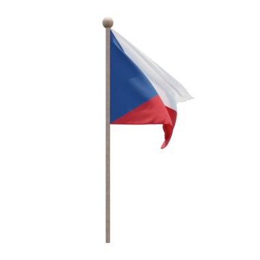 Czech Republic 3d illustration flag on pole. Wood flagpole