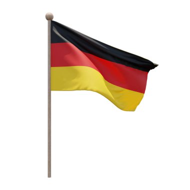 Germany 3d illustration flag on pole. Wood flagpole