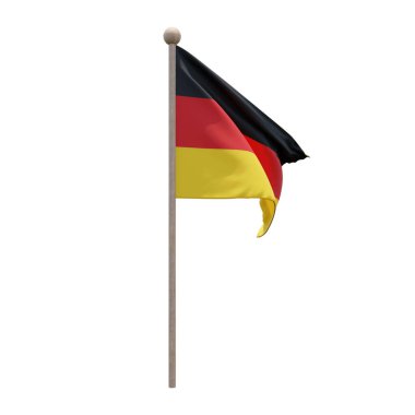 Germany 3d illustration flag on pole. Wood flagpole