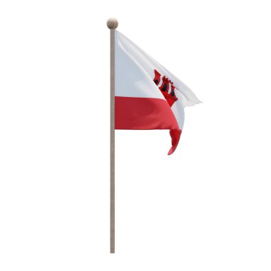 Gibraltar 3d illustration flag on pole. Wood flagpole