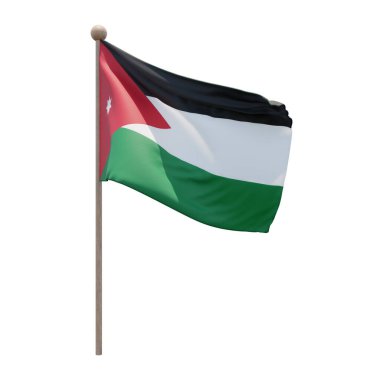 Jordan 3d illustration flag on pole. Wood flagpole