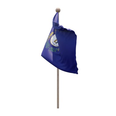 Kentucky 3d illustration flag on pole. Wood flagpole