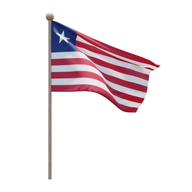 Liberia 3d illustration flag on pole. Wood flagpole