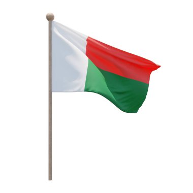 Madagascar 3d illustration flag on pole. Wood flagpole