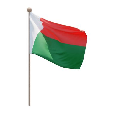 Madagascar 3d illustration flag on pole. Wood flagpole