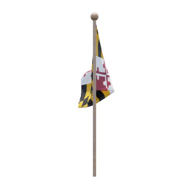 Maryland 3d illustration flag on pole. Wood flagpole