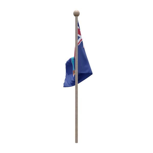 Montserrat 3d illustration flag on pole. Wood flagpole