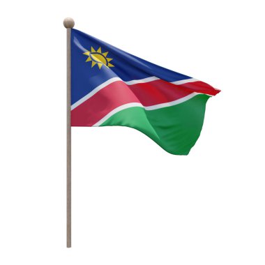 Namibia 3d illustration flag on pole. Wood flagpole
