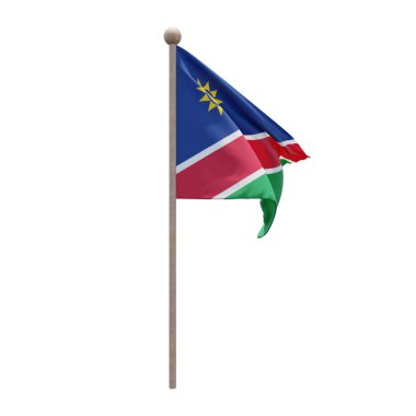 Namibia 3d illustration flag on pole. Wood flagpole