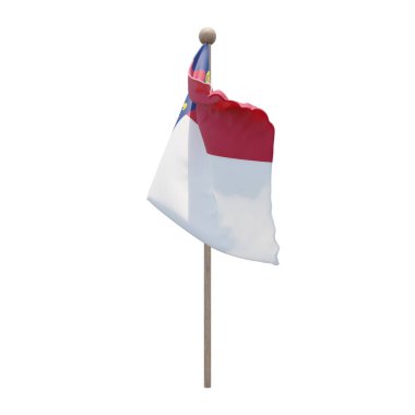 North Carolina 3d illustration flag on pole. Wood flagpole