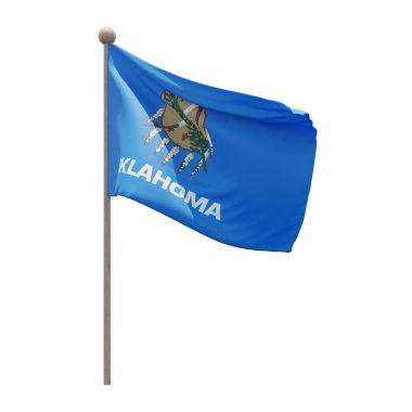 Oklahoma 3d illustration flag on pole. Wood flagpole