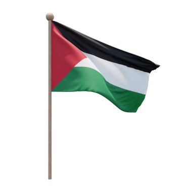 Palestine 3d illustration flag on pole. Wood flagpole