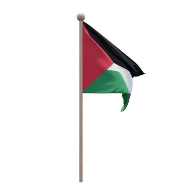 Palestine 3d illustration flag on pole. Wood flagpole