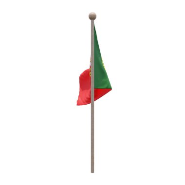 Portugal 3d illustration flag on pole. Wood flagpole