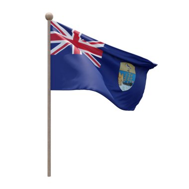 Saint Helena 3d illustration flag on pole. Wood flagpole