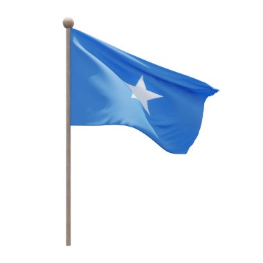 Somalia 3d illustration flag on pole. Wood flagpole