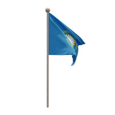 South Dakota 3d illustration flag on pole. Wood flagpole