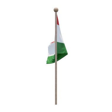 Tajikistan 3d illustration flag on pole. Wood flagpole