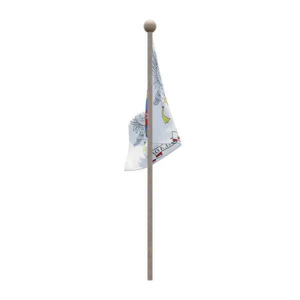 Saint Barthelemy 3d illustration flag on pole. Wood flagpole