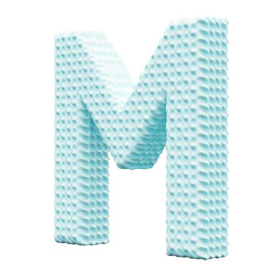 Beyaz arkaplanda mavi alfabe harfi M