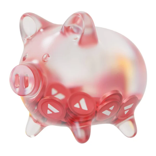 Avalanche (AVAX) Clear Glass piggy bank with decreasing piles of crypto coins. Saving inflation, financial crisis, and losing money concept. d illustration