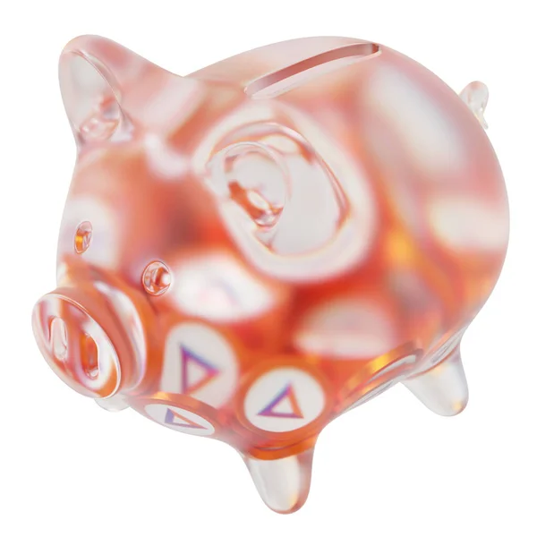 Basic Attention Token (BAT) Clear Glass piggy bank with decreasing piles of crypto coins. Saving inflation, financial crisis, and losing money concept. d illustration