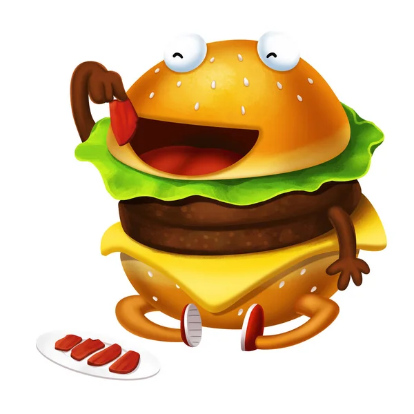배고픈 햄버거 실제의 환상적 캐릭터 판타지 예술의 개념이다 비디오 캐릭터 — 스톡 사진