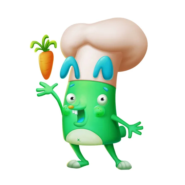 Green Rabbit Chef Have Carrot Happy Cook Concept Art Book — Fotografia de Stock