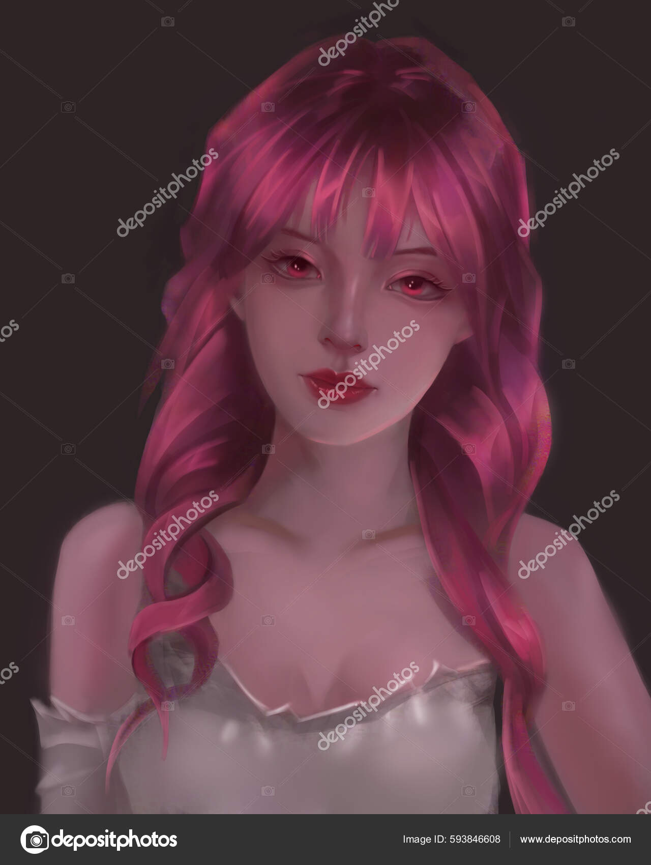 Pintura Digital Bonito Anime Linda Menina Em Estilo Fantástico