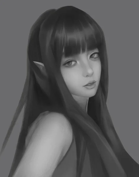 Beautiful Girl Elf Her Eyes Sad Concept Art Book Illustration —  Fotos de Stock