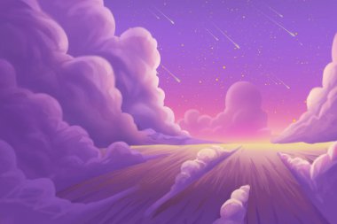 The Purple Cloud and Sky. Watercolor Style Artwork Background. Concept Art. Book Illustration Clipart. Video Game Characters. Serious Digital Painting. CG Artwork.