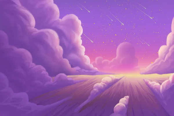 Purple Cloud Sky Watercolor Style Artwork Background Concept Art Book — Stockfoto