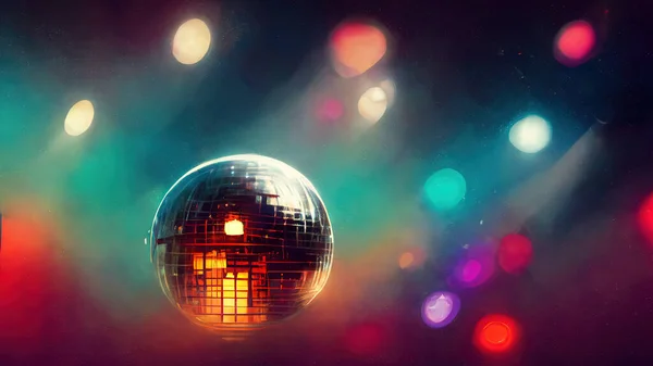 Nightclub Life.Sparkling Disco Ball. Party Flyer Template with Mirror Ball Light Effects. Concept Art Scenery. Book Illustration. Video Game Scene. Serious Digital Painting. CG Artwork Background.