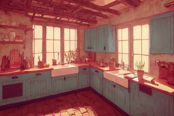 Beautiful Room Interior. Living Room, Bed and Bath Room, Baby and Children Room.Kitchen. Concept Art Scenery. Book Illustration. Video Game Scene. Serious Digital Painting. CG Artwork Background.