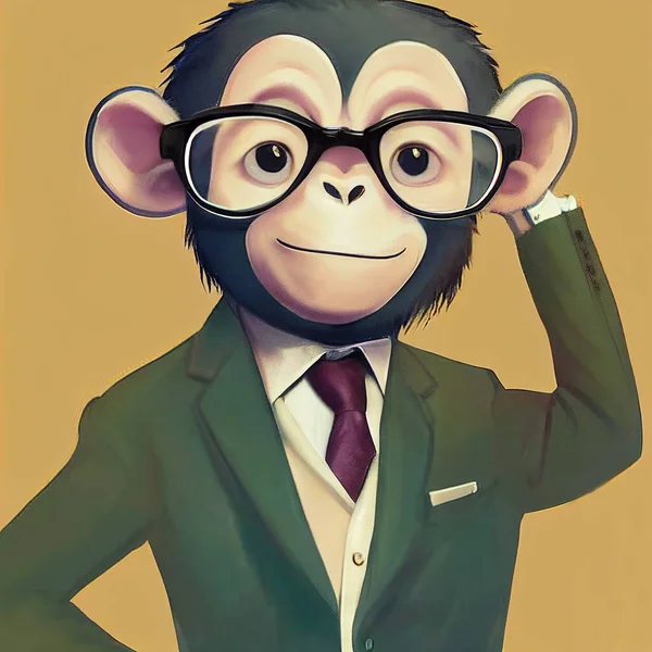 Clever and Beautiful monkey.  with color Clothes. Black Cat Sitting. Character Design. Concept Art Characters. Book Illustration. Video Game Characters. Serious Digital Painting. CG Artwork .